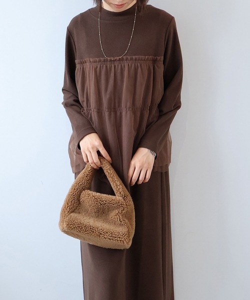 【セール】【L～5L 大きいサイズ】チュールレイヤード風カットワンピース（ワンピース）｜leswel（レスウェル）