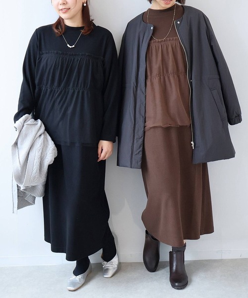 【セール】【L～5L 大きいサイズ】チュールレイヤード風カットワンピース（ワンピース）｜leswel（レスウェル）