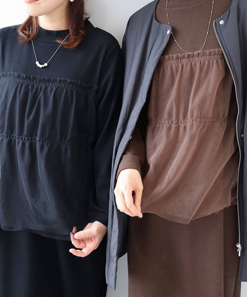 【セール】【L～5L 大きいサイズ】チュールレイヤード風カットワンピース（ワンピース）｜leswel（レスウェル）