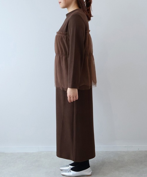 【セール】【L～5L 大きいサイズ】チュールレイヤード風カットワンピース（ワンピース）｜leswel（レスウェル）