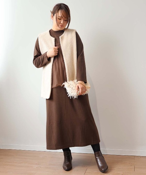 【セール】【L～5L 大きいサイズ】チュールレイヤード風カットワンピース（ワンピース）｜leswel（レスウェル）