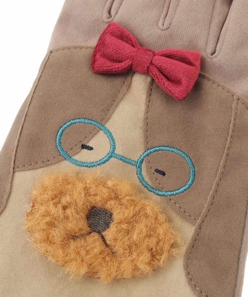 Jocomomola（ホコモモラ）の「犬モチーフスウェード調手袋（手袋・レディース・ベージュ/グリーン・40）」の7枚目の写真