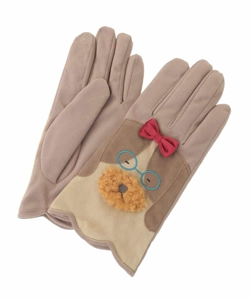 Jocomomola（ホコモモラ）の「犬モチーフスウェード調手袋（手袋・レディース・ベージュ/グリーン・40）」の2枚目の写真
