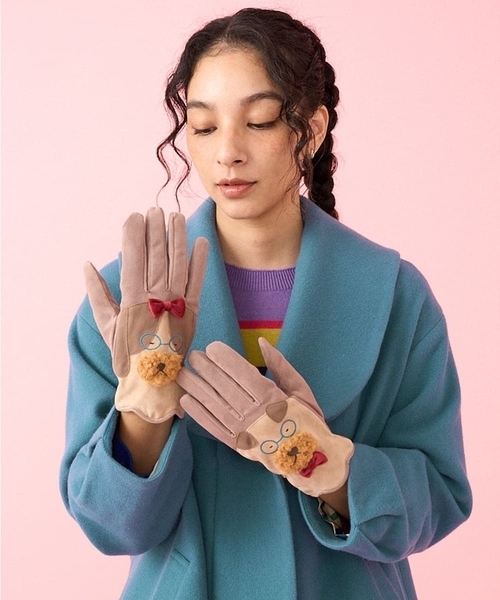 Jocomomola（ホコモモラ）の「犬モチーフスウェード調手袋（手袋・レディース・ベージュ/グリーン・40）」の12枚目の写真
