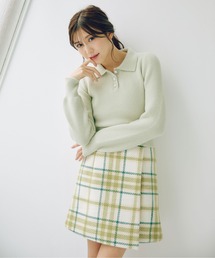 ◇ラップ風ビッグカラーチェックミニスカート