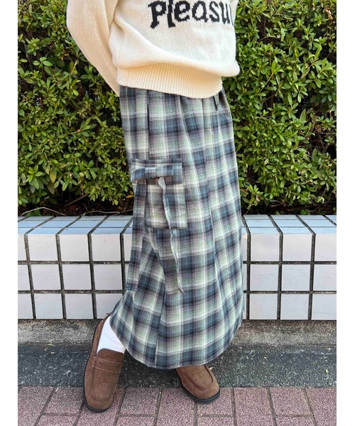 WC（ダブル シー）の「チェックカーゴロングスカート（スカート・レディース・ピンク/グリーン/ブラウン・FREE）」の2枚目の写真