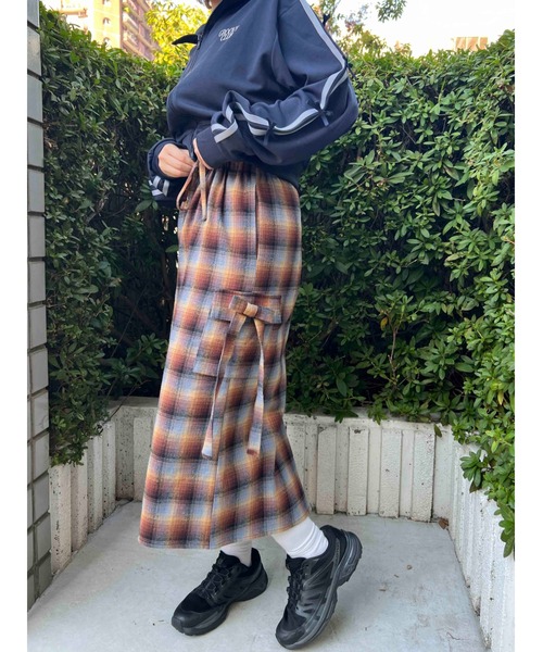 WC（ダブル シー）の「チェックカーゴロングスカート（スカート・レディース・ピンク/グリーン/ブラウン・FREE）」の4枚目の写真
