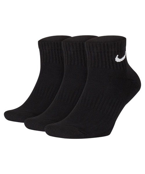 NIKE(ナイキ)の「ナイキ エブリデイ クッション アンクル トレーニングソックス (3足) / Nike Everyday Cushioned Training Ankle Socks (3 Pairs) SX7667-010 Black(ソックス/靴下・メンズ・ブラック・21-23/23-25/25-27/27-29)」の1枚目の写真