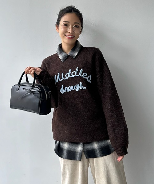 【美品】マグノリアコレクション セーター ニット 38 ブラック ウール 刺繍 美品】マグノリアコレクション セーター ニット 38 ブラック ウール