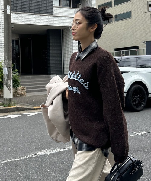 AS KNOW AS plus（アズノゥアズプラス）の「◇チェーンロゴ刺繍ニットプルオーバー（ニット/セーター・レディース・ベージュ系/グレー系/ブラウン系/ネイビー系/レッド系・FREE）」の7枚目の写真