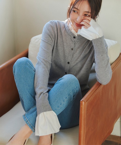 シャツレイヤード風ニットカーディガン [WHITE] GENERAL IDEA] WOMAN シャツレイヤード風ニットカーディガン