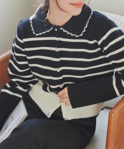 ピコレース襟付きニットカーディガン（カーディガン/ボレロ）｜KOBE