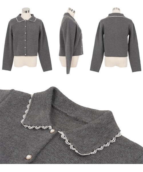 Vintage〈襟付き ニットカーディガン 80s ロカビリー ウール 日本製〉 セール】ピコレース襟付きニットカーディガン（カーディガン/ボレロ