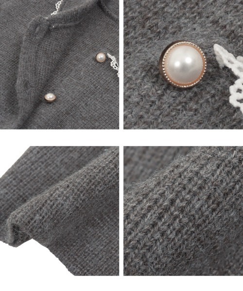 KOBE LETTUCE(コウベレタス)の「ピコレース襟付きニットカーディガン(カーディガン/ボレロ・レディース・ブラック系その他/グリーン/チャコール/ネイビー/アイボリー/ベージュ/ピンク・M)」の14枚目の写真