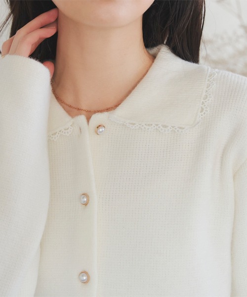 ピコレース襟付きニットカーディガン（カーディガン/ボレロ）｜KOBE