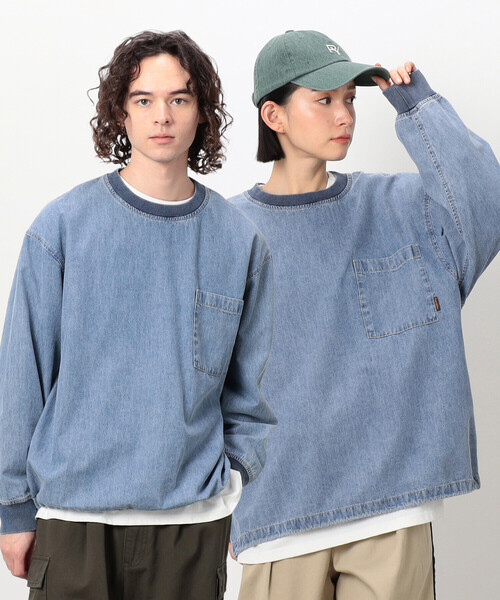 Purple&Yellow（パープルアンドイエロー）の「デニムクルーネックプルオーバー（Tシャツ/カットソー・メンズ・ブラック/ケミカルウォッシュ・LARGE/MEDIUM/SMALL）」の2枚目の写真