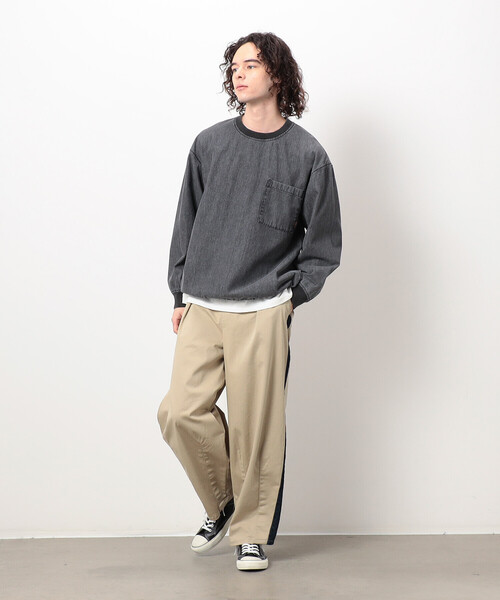 Purple&Yellow（パープルアンドイエロー）の「デニムクルーネックプルオーバー（Tシャツ/カットソー・メンズ・ブラック/ケミカルウォッシュ・LARGE/MEDIUM/SMALL）」の21枚目の写真