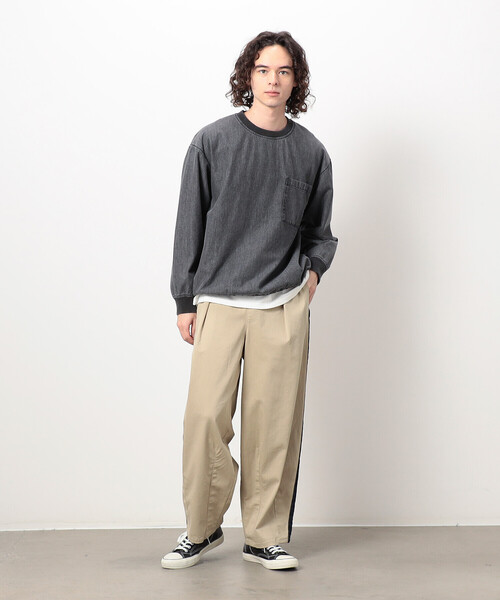 Purple&Yellow（パープルアンドイエロー）の「デニムクルーネックプルオーバー（Tシャツ/カットソー・メンズ・ブラック/ケミカルウォッシュ・LARGE/MEDIUM/SMALL）」の22枚目の写真