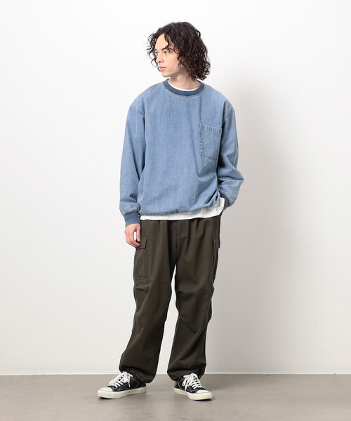 Purple&Yellow（パープルアンドイエロー）の「デニムクルーネックプルオーバー（Tシャツ/カットソー・メンズ・ブラック/ケミカルウォッシュ・LARGE/MEDIUM/SMALL）」の3枚目の写真