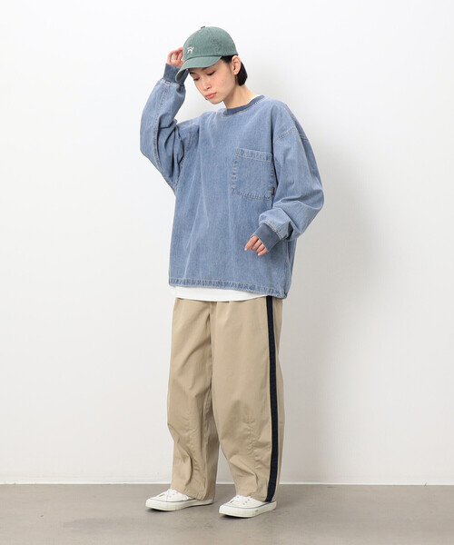 Purple&Yellow（パープルアンドイエロー）の「デニムクルーネックプルオーバー（Tシャツ/カットソー・メンズ・ブラック/ケミカルウォッシュ・LARGE/MEDIUM/SMALL）」の6枚目の写真