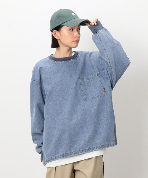 Purple&Yellow（パープルアンドイエロー）の「デニムクルーネックプルオーバー（Tシャツ/カットソー・メンズ・ブラック/ケミカルウォッシュ・LARGE/MEDIUM/SMALL）」の7枚目の写真