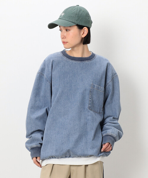 Purple&Yellow（パープルアンドイエロー）の「デニムクルーネックプルオーバー（Tシャツ/カットソー・メンズ・ブラック/ケミカルウォッシュ・LARGE/MEDIUM/SMALL）」の9枚目の写真