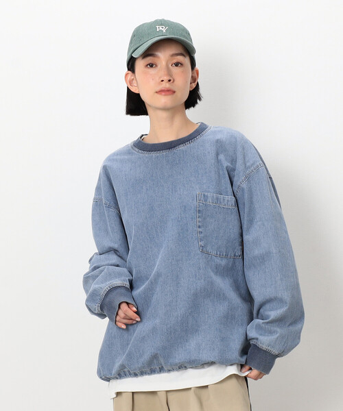 Purple&Yellow（パープルアンドイエロー）の「デニムクルーネックプルオーバー（Tシャツ/カットソー・メンズ・ブラック/ケミカルウォッシュ・LARGE/MEDIUM/SMALL）」の10枚目の写真