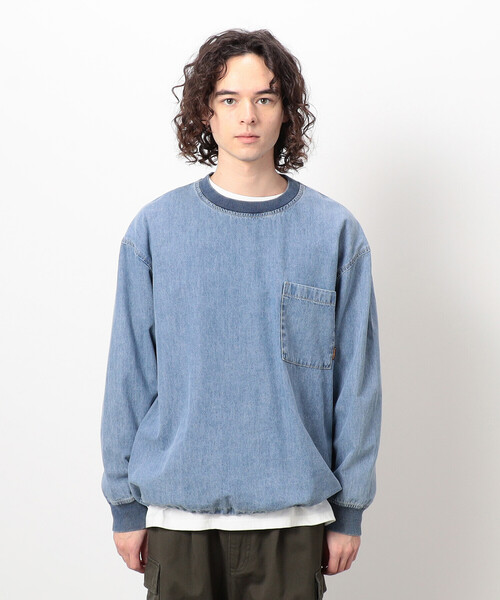 Purple&Yellow（パープルアンドイエロー）の「デニムクルーネックプルオーバー（Tシャツ/カットソー・メンズ・ブラック/ケミカルウォッシュ・LARGE/MEDIUM/SMALL）」の11枚目の写真