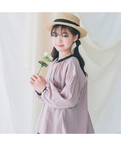 NHT（エヌエイチティー）の「エヌエイチティー 配色ギャザーブラウス（シャツ/ブラウス・キッズ・ラベンダー/アイボリー/ブラック・120cm/130cm/140cm/150cm/160cm/110cm）」の3枚目の写真