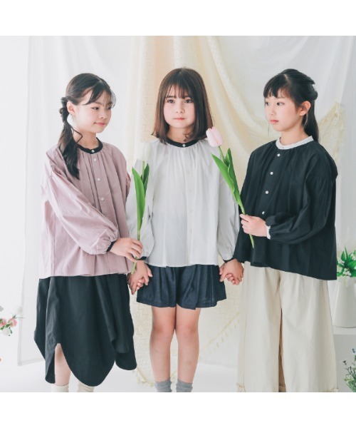 NHT（エヌエイチティー）の「エヌエイチティー 配色ギャザーブラウス（シャツ/ブラウス・キッズ・ラベンダー/アイボリー/ブラック・120cm/130cm/140cm/150cm/160cm/110cm）」の5枚目の写真