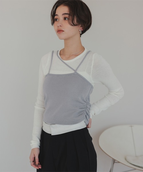 titivate(ティティベイト)の「アシメレイヤードキャミソールセットトップス(Tシャツ/カットソー・レディース・ブルー/ブラック/グレー・FREE)」の3枚目の写真