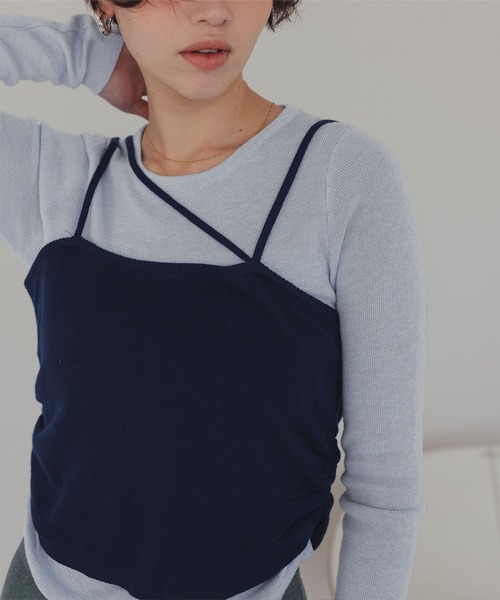 titivate(ティティベイト)の「アシメレイヤードキャミソールセットトップス(Tシャツ/カットソー・レディース・ブルー/ブラック/グレー・FREE)」の1枚目の写真