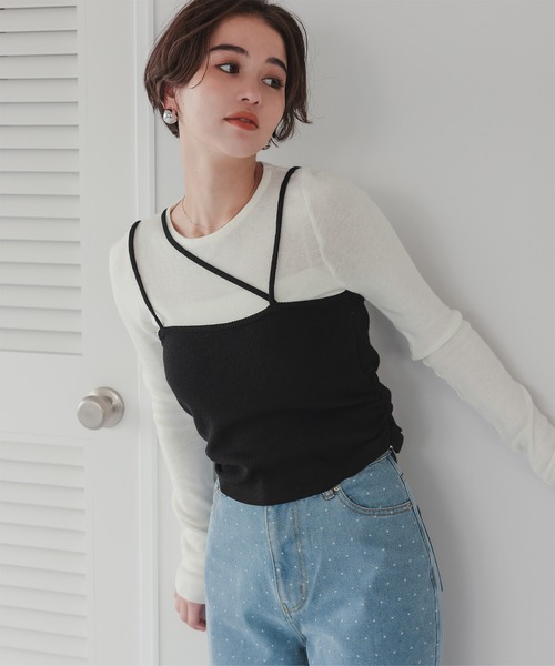 titivate(ティティベイト)の「アシメレイヤードキャミソールセットトップス(Tシャツ/カットソー・レディース・ブルー/ブラック/グレー・FREE)」の2枚目の写真