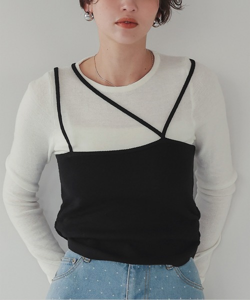 titivate(ティティベイト)の「アシメレイヤードキャミソールセットトップス(Tシャツ/カットソー・レディース・ブルー/ブラック/グレー・FREE)」の9枚目の写真