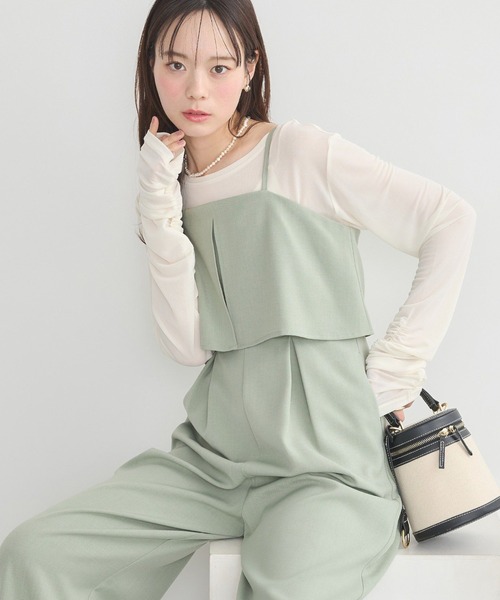 earth music&ecology（アースミュージックアンドエコロジー）の「デザインキャミサロペット（サロペット/オーバーオール・レディース・ミント/ベージュ/ブラック・FREE）」の3枚目の写真