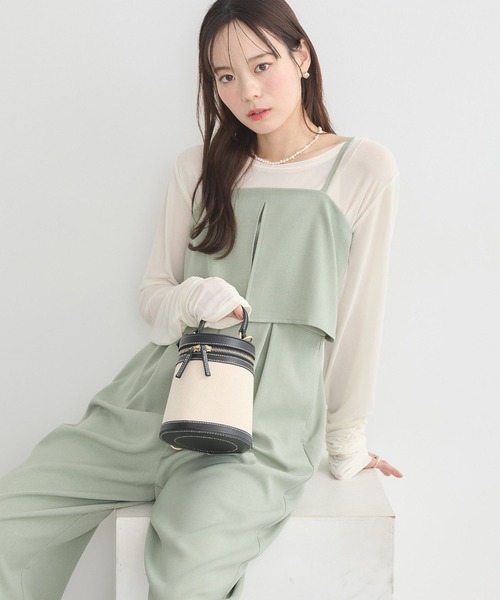 earth music&ecology（アースミュージックアンドエコロジー）の「デザインキャミサロペット（サロペット/オーバーオール・レディース・ミント/ベージュ/ブラック・FREE）」の4枚目の写真