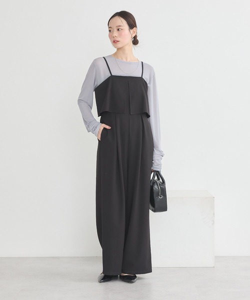 earth music&ecology（アースミュージックアンドエコロジー）の「デザインキャミサロペット（サロペット/オーバーオール・レディース・ミント/ベージュ/ブラック・FREE）」の15枚目の写真