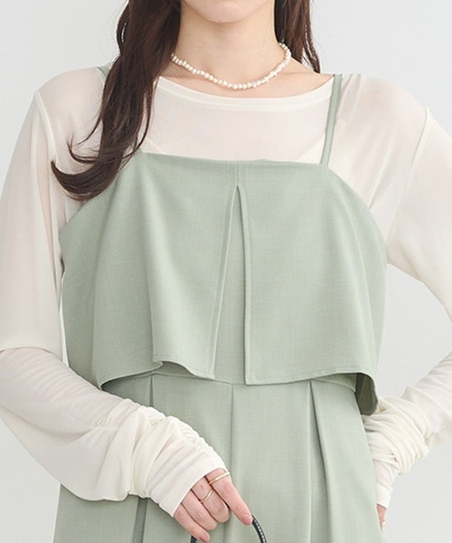 earth music&ecology（アースミュージックアンドエコロジー）の「デザインキャミサロペット（サロペット/オーバーオール・レディース・ミント/ベージュ/ブラック・FREE）」の8枚目の写真