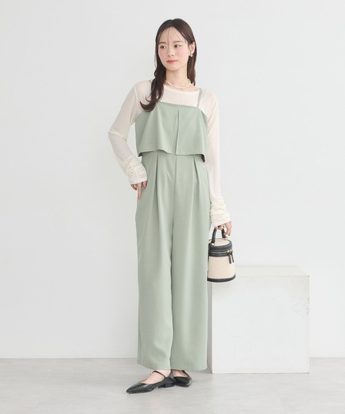 earth music&ecology（アースミュージックアンドエコロジー）の「デザインキャミサロペット（サロペット/オーバーオール・レディース・ミント/ベージュ/ブラック・FREE）」の5枚目の写真