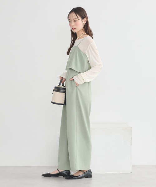 earth music&ecology（アースミュージックアンドエコロジー）の「デザインキャミサロペット（サロペット/オーバーオール・レディース・ミント/ベージュ/ブラック・FREE）」の6枚目の写真