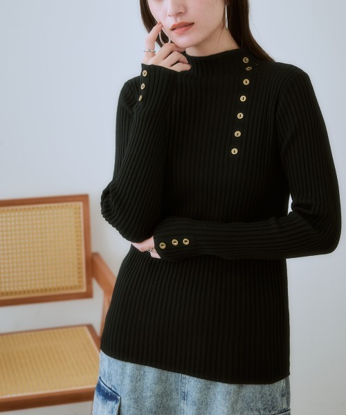 SMILE LAND（スマイルランド）の「＜大きいサイズ＞ ボトルネックリブニットプルオーバー（ニット/セーター・レディース・オフホワイト/ブラック/ワイン/ネイビー/ブラック系・LL/3L/4L/5L/L）」の2枚目の写真