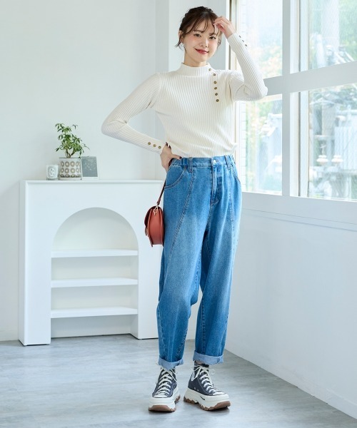 SMILE LAND（スマイルランド）の「＜大きいサイズ＞ ボトルネックリブニットプルオーバー（ニット/セーター・レディース・オフホワイト/ブラック/ワイン/ネイビー/ブラック系・LL/3L/4L/5L/L）」の8枚目の写真