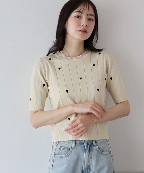 セール】ハート刺繍ワイドリブニット（ニット/セーター