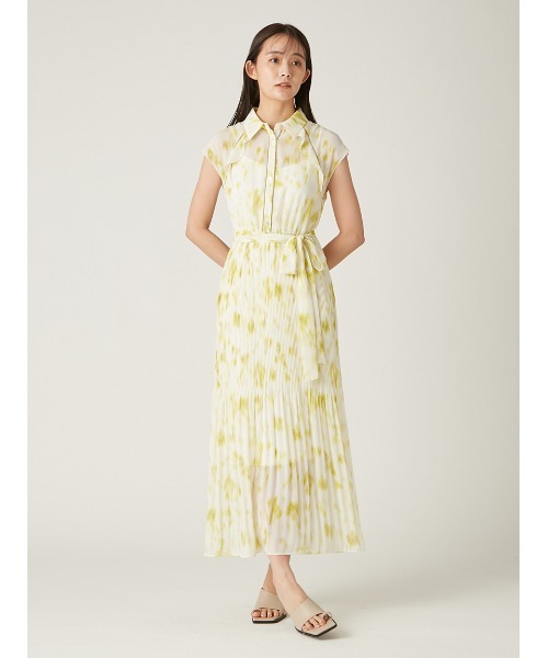 セール】【00サイズ】ステンカラープリーツプリントワンピース