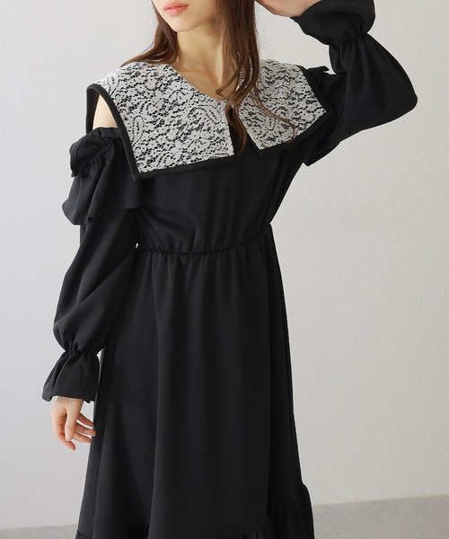 Lace Ladies(レースレディース)の「ビッグ レースカラー カットアウト マキシ ワンピース(ワンピース・レディース・ブラック/ブルー/グレー・S/FREE)」の7枚目の写真