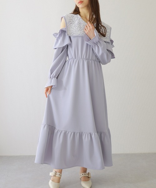 Lace Ladies(レースレディース)の「ビッグ レースカラー カットアウト マキシ ワンピース(ワンピース・レディース・ブラック/ブルー/グレー・S/FREE)」の9枚目の写真
