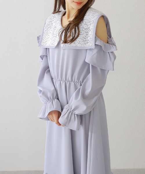 Lace Ladies(レースレディース)の「ビッグ レースカラー カットアウト マキシ ワンピース(ワンピース・レディース・ブラック/ブルー/グレー・S/FREE)」の10枚目の写真