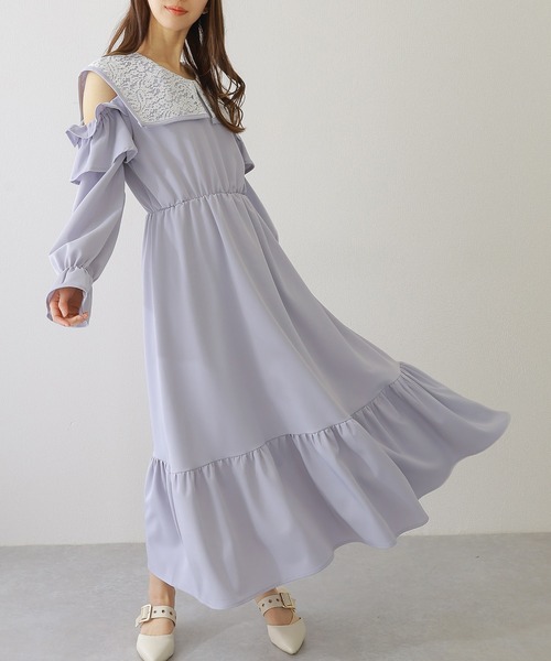 Lace Ladies(レースレディース)の「ビッグ レースカラー カットアウト マキシ ワンピース(ワンピース・レディース・ブラック/ブルー/グレー・S/FREE)」の11枚目の写真