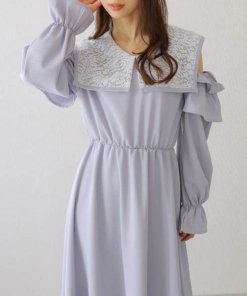 Lace Ladies(レースレディース)の「ビッグ レースカラー カットアウト マキシ ワンピース(ワンピース・レディース・ブラック/ブルー/グレー・S/FREE)」の12枚目の写真
