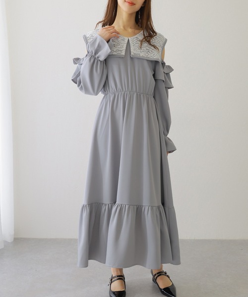 Lace Ladies(レースレディース)の「ビッグ レースカラー カットアウト マキシ ワンピース(ワンピース・レディース・ブラック/ブルー/グレー・S/FREE)」の15枚目の写真